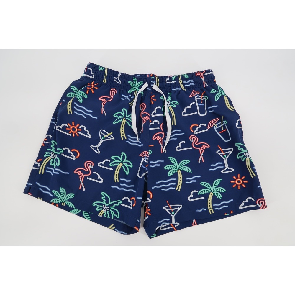 Chubbies Swim Trunks Mens Medium Navy Neon Lights‎ Flamingos 5.5" Inseam